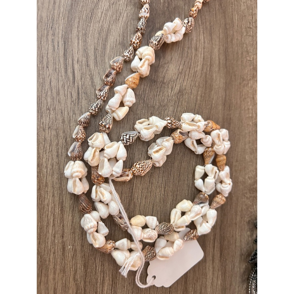 Natural Sea Shell Strand Necklace Long Boho Coastal‎ Cowrie Shell Cream Brown